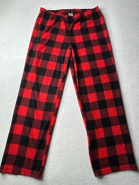 Holiday Time Medium Pajama Red Black Buffalo Plaid Bottoms Fleece Christmas